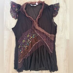 Pinky |Brown Sheer Blouse | Boho